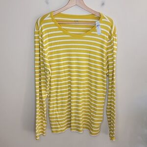 NWT Gap | Yellow White Striped Long Sleeve Scoop Neck Favorite Tee Size XXL